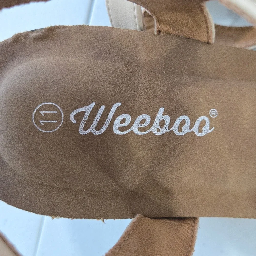 Weeboo Womens Beige Croc Embossed Wedge Sandals Ankle Strap Size 11 AC746